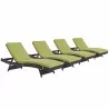 Modway Convene Chaise Outdoor Patio in Espresso Peridot - Set of Four - Set Reclined in Front Side Angle - Modway Convene Chaise Outdoor Patio in Espresso Peridot - Set of Four - Set Reclined in Front Side Angle