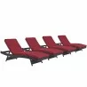 Modway Convene Chaise Outdoor Patio in Espresso Red - Set of Four - Set Reclined in Front Side Angle - Modway Convene Chaise Outdoor Patio in Espresso Red - Set of Four - Set Reclined in Front Side Angle
