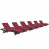 Modway Convene Chaise Outdoor Patio in Espresso Red - Set of Six - Set in Front Side Angle