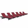Modway Convene Chaise Outdoor Patio in Espresso Red - Set of Six - Set in Front Side Angle - Modway Convene Chaise Outdoor Patio in Espresso Red - Set of Six - Set in Front Side Angle