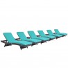 Modway Convene Chaise Outdoor Patio in Espresso Turquoise - Set of Six - Set in Front Side Angle