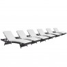 Modway Convene Chaise Outdoor Patio in Espresso White - Set of Six - Set in Front Side Angle