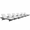 Modway Convene Chaise Outdoor Patio in Espresso White - Set of Six - Set in Front Side Angle - Modway Convene Chaise Outdoor Patio in Espresso White - Set of Six - Set in Front Side Angle