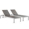 Modway Shore Chaise Outdoor Patio Aluminum Silver Gray - Set of Two - Set Reclined in Front Side Angle