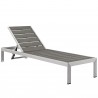 Modway Shore Chaise Outdoor Patio Aluminum Silver Gray - Set of Two - Reclined in Front Side Angle