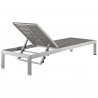 Modway Shore Chaise Outdoor Patio Aluminum Silver Gray - Set of Two - Reclined in Back Side Angle