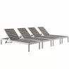 Modway Shore Chaise Outdoor Patio Aluminum in Silver Gray - Set of Four - Set Reclined in Front Side Angle - Modway Shore Chaise Outdoor Patio Aluminum in Silver Gray - Set of Four - Set Reclined in Front Side Angle
