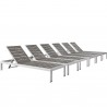 Modway Shore Chaise Outdoor Patio Aluminum in Silver Gray - Set of Six - Set Reclined in Front Side Angle
