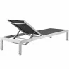 Modway Shore 2 Piece Outdoor Patio Aluminum Set in Silver Black - Chaise Reclined in Back Side Angle - Modway Shore 2 Piece Outdoor Patio Aluminum Set in Silver Black - Chaise Reclined in Back Side Angle