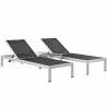 Modway Shore 3 Piece Outdoor Patio Aluminum Set - Silver Black - Set in Front Side Angle - Modway Shore 3 Piece Outdoor Patio Aluminum Set - Silver Black - Set in Front Side Angle