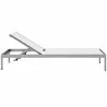 Modway Shore 3 Piece Outdoor Patio Aluminum Set in Silver White - Chaise Reclined in Front Angle - Modway Shore 3 Piece Outdoor Patio Aluminum Set in Silver White - Chaise Reclined in Front Angle