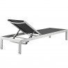 Modway Shore Chaise Outdoor Patio Aluminum in Silver Black - Set of Two - Chaise Reclined in Back Side Angle