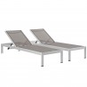 Modway Shore Chaise Outdoor Patio Aluminum in Silver Gray - Set of Two - Set Reclined in Front Side Angle