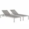 Modway Shore Chaise Outdoor Patio Aluminum in Silver Gray - Set of Two - Set Reclined in Front Side Angle - Modway Shore Chaise Outdoor Patio Aluminum in Silver Gray - Set of Two - Set Reclined in Front Side Angle