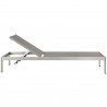 Modway Shore Chaise Outdoor Patio Aluminum in Silver Gray - Set of Two - Chaise Reclined in Front Angle