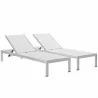 Modway Shore Chaise Outdoor Patio Aluminum in Silver White - Set of Two - Set in Front Side Angle - Modway Shore Chaise Outdoor Patio Aluminum in Silver White - Set of Two - Set in Front Side Angle
