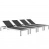 Modway Shore Chaise Outdoor Patio Aluminum in Silver Black - Set in Front Side Angle