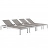 Modway Shore Chaise Outdoor Patio Aluminum in Silver Gray - Set in Front Side Angle