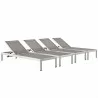 Modway Shore Chaise Outdoor Patio Aluminum in Silver Gray - Set in Front Side Angle - Modway Shore Chaise Outdoor Patio Aluminum in Silver Gray - Set in Front Side Angle