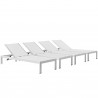Modway Shore Chaise Outdoor Patio Aluminum in Silver White - Set of Four - Set in Front Side Angle