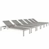 Modway Shore Chaise Outdoor Patio Aluminum in Silver Gray - Set of Six - Set in Front Side Angle - Modway Shore Chaise Outdoor Patio Aluminum in Silver Gray - Set of Six - Set in Front Side Angle