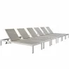 Modway Shore Chaise Outdoor Patio Aluminum in Silver Gray - Set of Six - Set Reclined in Front Side Angle - Modway Shore Chaise Outdoor Patio Aluminum in Silver Gray - Set of Six - Set Reclined in Front Side Angle