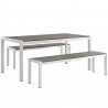 Modway Shore 3 Piece Outdoor Patio Aluminum Dining Set - Silver Gray - Set in Front Side Angle
