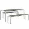 Modway Shore 3 Piece Outdoor Patio Aluminum Dining Set - Silver Gray - Set in Front Side Angle - Modway Shore 3 Piece Outdoor Patio Aluminum Dining Set - Silver Gray - Set in Front Side Angle