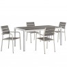 Modway Shore 5 Piece Outdoor Patio Aluminum Dining Set - Silver Gray - Set in Front Side Angle