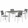 Modway Shore 5 Piece Outdoor Patio Aluminum Dining Set - Silver Black - Set in Front Side Angle - Modway Shore 5 Piece Outdoor Patio Aluminum Dining Set - Silver Black - Set in Front Side Angle