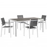 Modway Shore 5 Piece Outdoor Patio Aluminum Dining Set - Silver Black - Set in Front Side Angle
