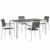 Modway Shore 5 Piece Outdoor Patio Aluminum Dining Set - Silver Black - Set in Front Side Angle - Modway Shore 5 Piece Outdoor Patio Aluminum Dining Set - Silver Black - Set in Front Side Angle