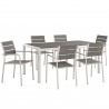 Modway Shore 7 Piece Outdoor Patio Aluminum Dining Set - Silver Gray - Set in Front Side Angle