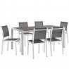 Modway Shore 7 Piece Outdoor Patio Aluminum Dining Set - Silver Black - Set in Front Side Angle