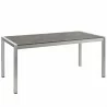 Modway Shore 7 Piece Outdoor Patio Aluminum Dining Set - Silver Black - Table in Front Side Angle - Modway Shore 7 Piece Outdoor Patio Aluminum Dining Set - Silver Black - Table in Front Side Angle