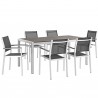 Modway Shore 7 Piece Outdoor Patio Aluminum Dining Set - Silver Black - Set in Front Side Angle