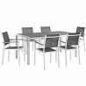 Modway Shore 7 Piece Outdoor Patio Aluminum Dining Set - Silver Black - Set in Front Side Angle - Modway Shore 7 Piece Outdoor Patio Aluminum Dining Set - Silver Black - Set in Front Side Angle
