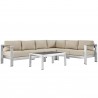 Modway Shore 5 Piece Outdoor Patio Aluminum Sectional Sofa Set in Silver Gray - Set in Front Angle