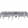 Modway Shore 5 Piece Outdoor Patio Aluminum Sectional Sofa Set in Silver Beige - Set in Front Angle