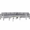 Modway Shore 5 Piece Outdoor Patio Aluminum Sectional Sofa Set in Silver Beige - Set in Front Angle - Modway Shore 5 Piece Outdoor Patio Aluminum Sectional Sofa Set in Silver Beige - Set in Front Angle