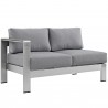 Modway Shore 5 Piece Outdoor Patio Aluminum Sectional Sofa Set in Silver Gray - Left-Arm Loveseat in Front Angle