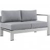 Modway Shore 5 Piece Outdoor Patio Aluminum Sectional Sofa Set in Silver Gray - Right-Arm Loveseat in Front Angle