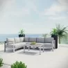 Modway Shore 5 Piece Outdoor Patio Aluminum Sectional Sofa Set in Silver Gray - Lifestyle - Modway Shore 5 Piece Outdoor Patio Aluminum Sectional Sofa Set in Silver Gray - Lifestyle