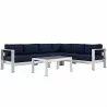 Modway Shore 5 Piece Outdoor Patio Aluminum Sectional Sofa Set - Silver Navy - Set in Front Angle - Modway Shore 5 Piece Outdoor Patio Aluminum Sectional Sofa Set - Silver Navy - Set in Front Angle
