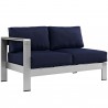 Modway Shore 5 Piece Outdoor Patio Aluminum Sectional Sofa Set - Silver Navy - Left-Arm Loveseat in Front Side Angle - Modway Shore 5 Piece Outdoor Patio Aluminum Sectional Sofa Set - Silver Navy - Left-Arm Loveseat in Front Side Angle