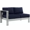 Modway Shore 5 Piece Outdoor Patio Aluminum Sectional Sofa Set - Silver Navy - Left-Arm Loveseat in Front Side Angle - Modway Shore 5 Piece Outdoor Patio Aluminum Sectional Sofa Set - Silver Navy - Left-Arm Loveseat in Front Side Angle