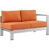 Modway Shore 6 Piece Outdoor Patio Aluminum Sectional Sofa Set - Silver Orange - Right-Arm Loveseat in Front Side Angle