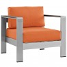 Modway Shore 6 Piece Outdoor Patio Aluminum Sectional Sofa Set - Silver Orange - Armchair in Front Side Angle