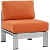 Modway Shore 6 Piece Outdoor Patio Aluminum Sectional Sofa Set - Silver Orange - Armless Chair in Front Side Angle