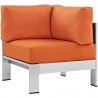 Modway Shore 6 Piece Outdoor Patio Aluminum Sectional Sofa Set - Silver Orange - Corner Chair in Front Side Angle